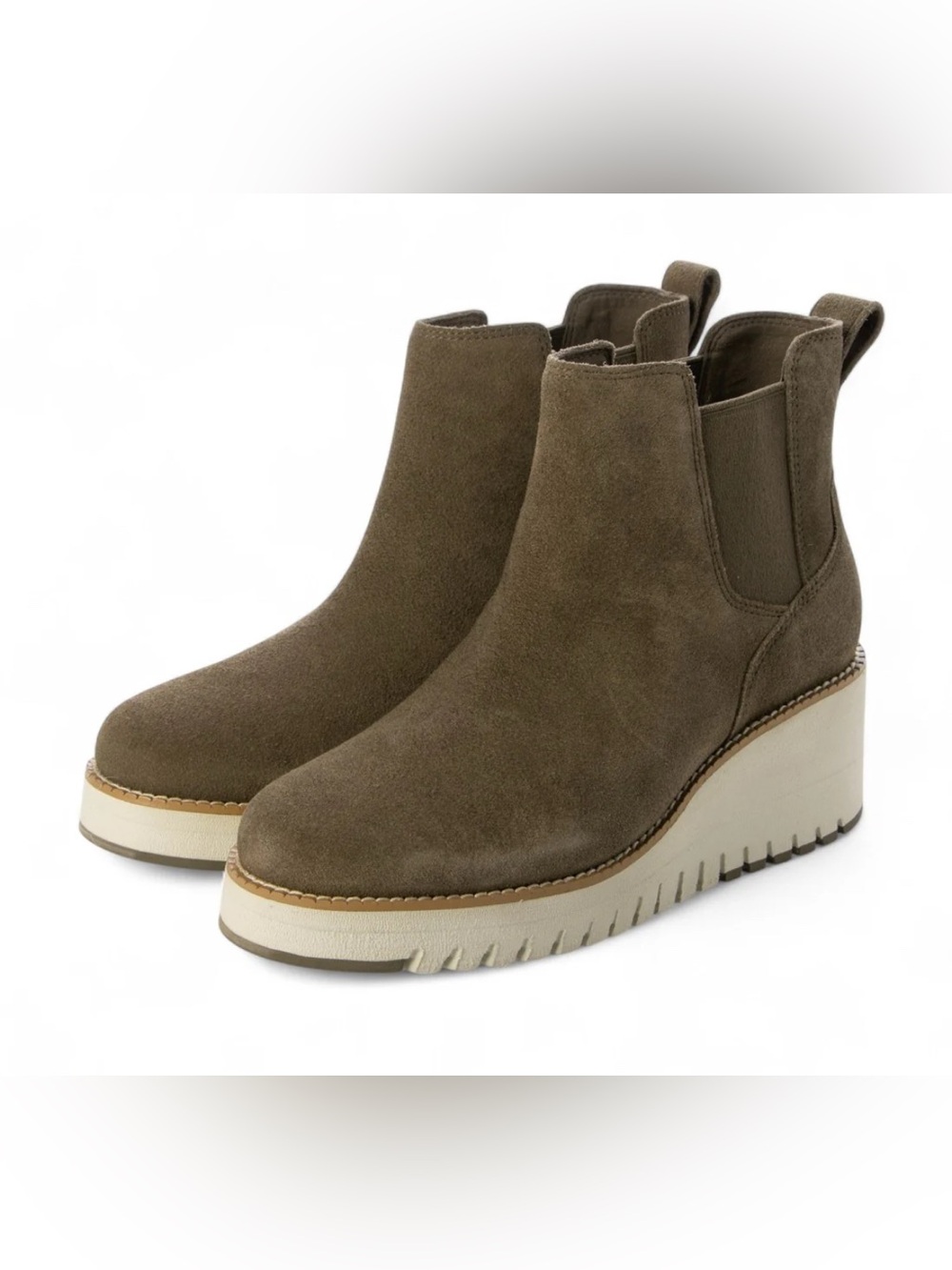 NWT Cole Haan ZERØGRAND City Suede Wedge Boots Watwrproof- Brown / Taupe (6.5 B)